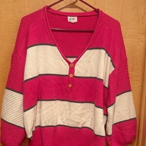 BiBi V-Neck Sweater in Pink and White Stripes